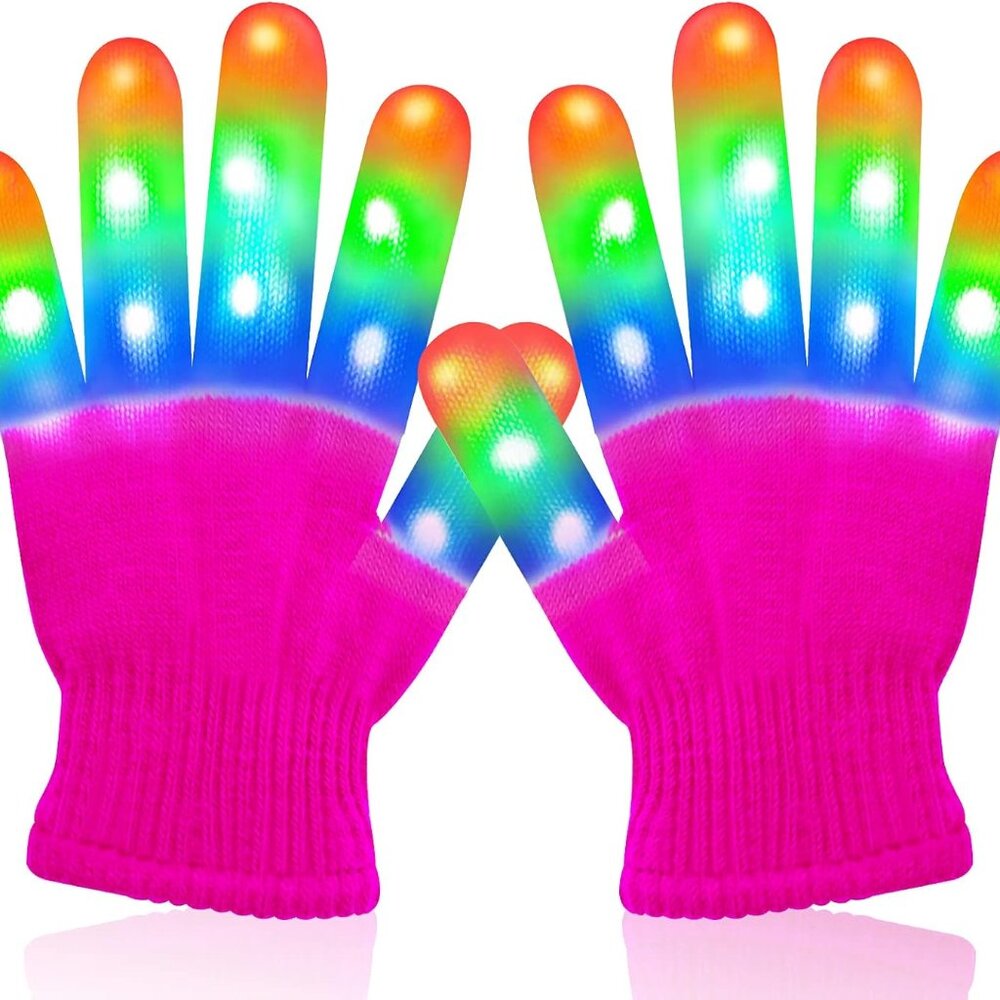 Elctro LED Rave Light Up Pink Gloves Small Adult Fingers Flashing Party